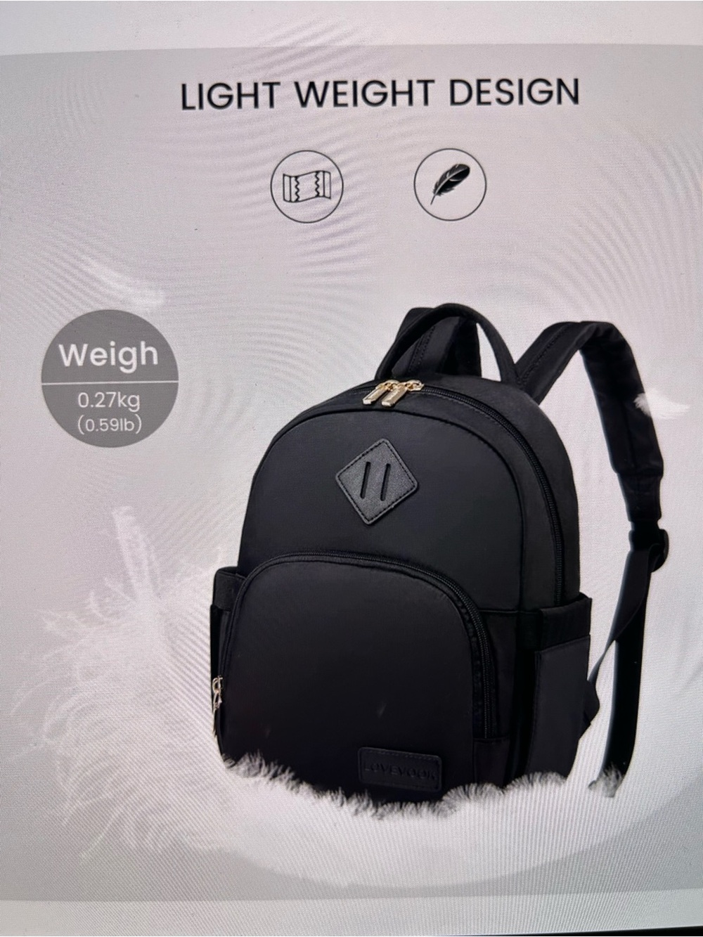 Lovevook Black Lightweight Waterproof Mini Backpack Purse NEW